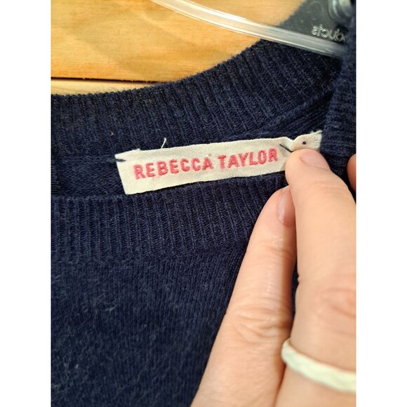 Rebecca Taylor Navy Wool-Blend Sweater Cashmere Silk Lambswool Zipper Women’s S - Picture 5 of 6